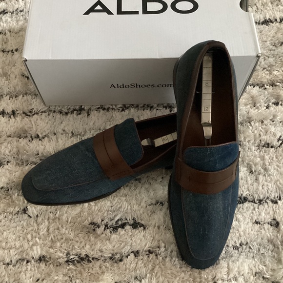 ALDO MEN SHOES SIZE 10 BLUE DENIM STYLING WITH BROWN LEATHER DETAIL - Picture 8 of 8